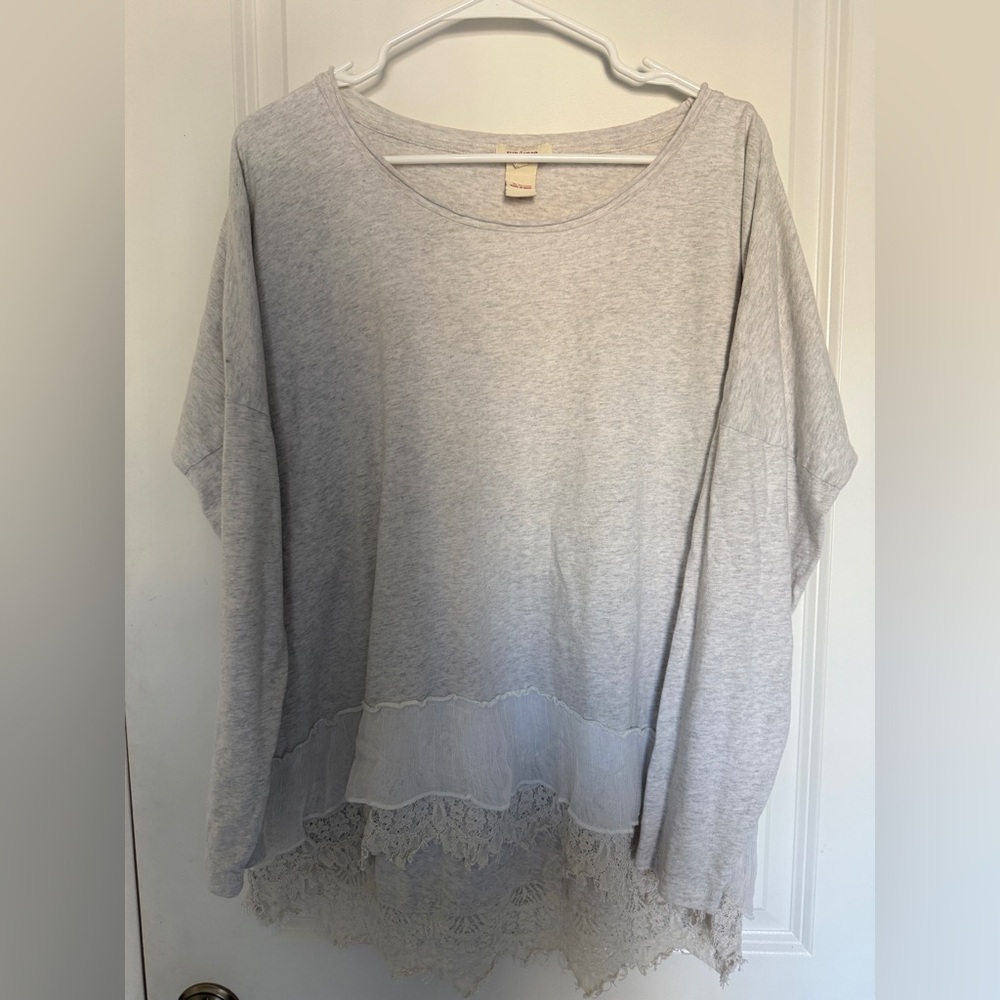 Sundance womens Light Gray Lace Trim long sleeve Blouse- large